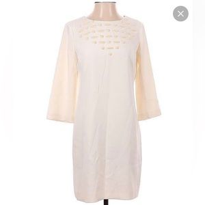 Ann Taylor Cream Stone Embellished Shift Dress